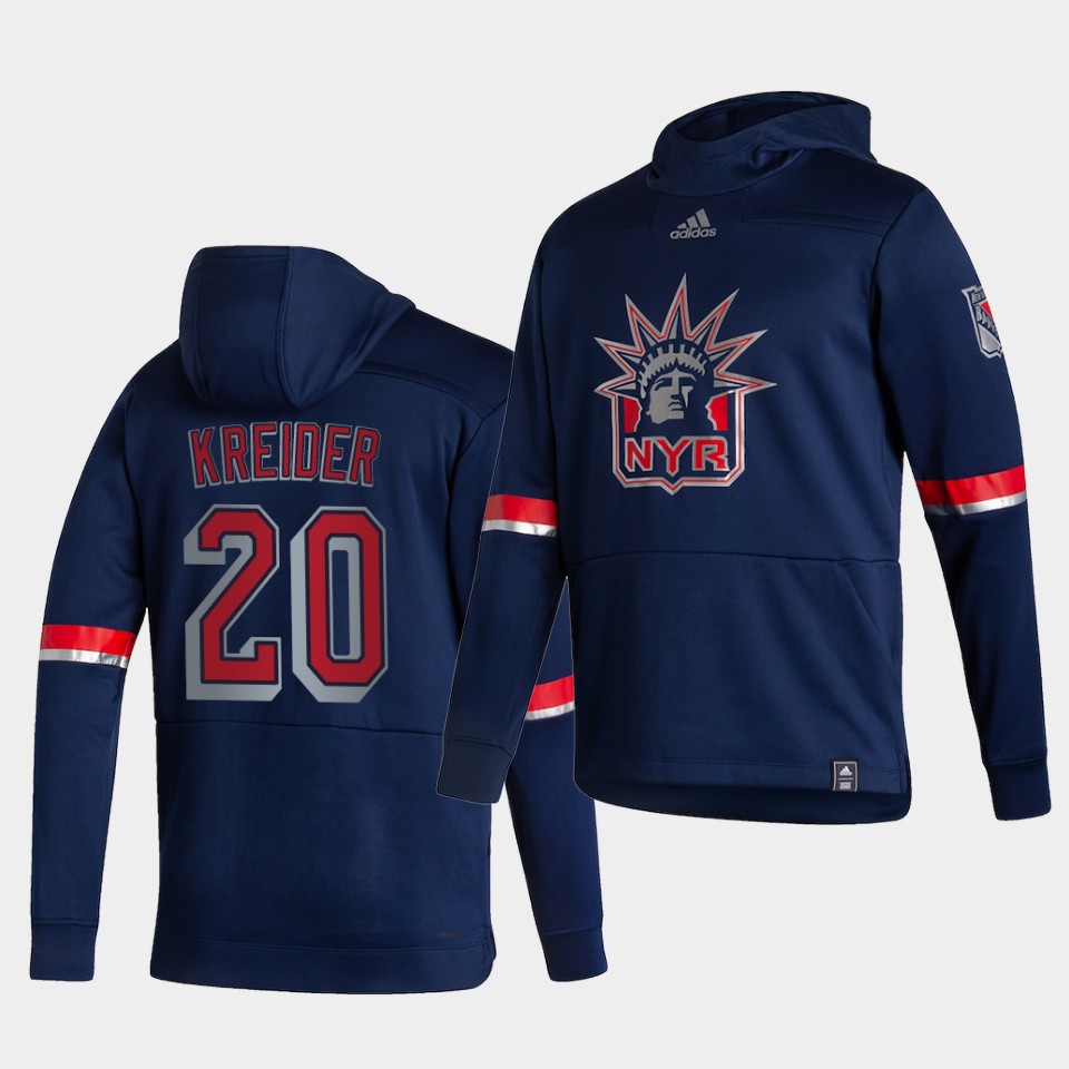Men New York Rangers #20 Kreider Blue NHL 2021 Adidas Pullover Hoodie Jersey